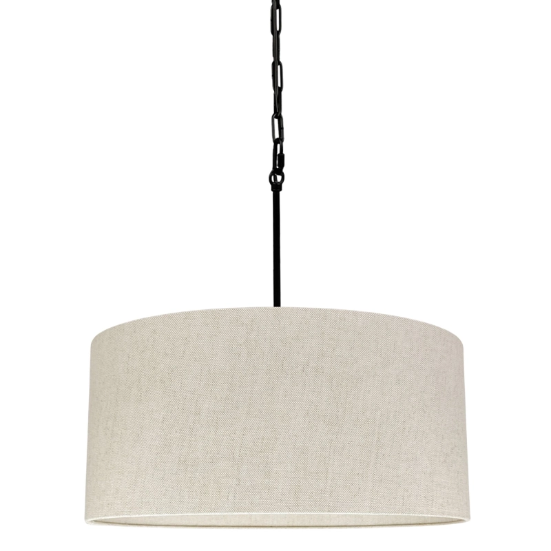 Lampa wisząca na łańcuchu z lnianym abażurem SILIA BLACK III len