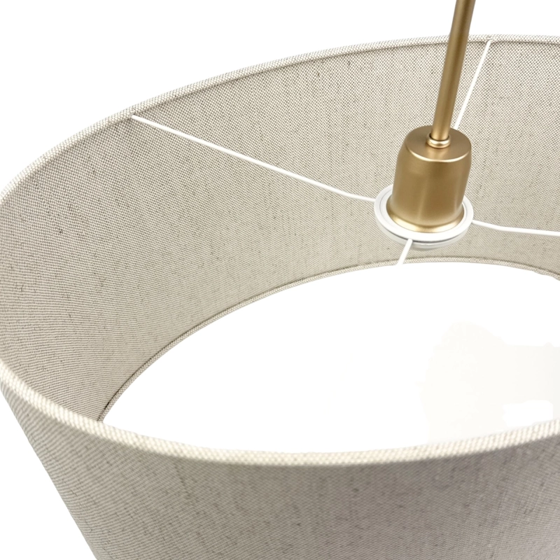 Złota owalna lampa wisząca z łańcuchem z lnianym abażurem SILIA GOLD III len - detal