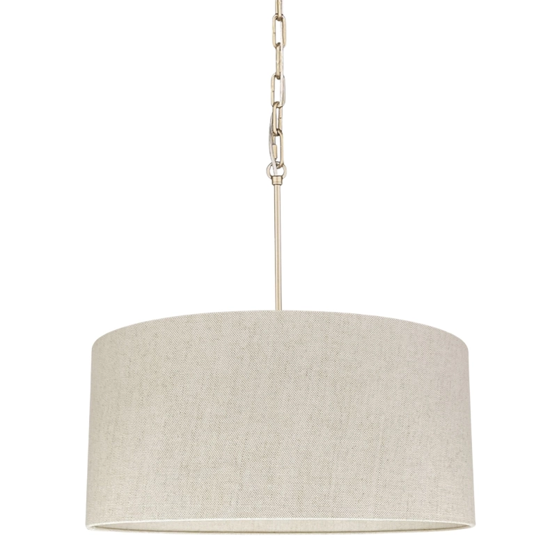 Złota owalna lampa wisząca z łańcuchem z lnianym abażurem SILIA GOLD III len.