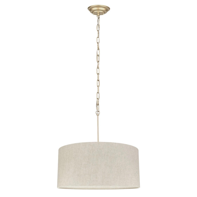 Złota owalna lampa wisząca z łańcuchem z lnianym abażurem SILIA GOLD III len.