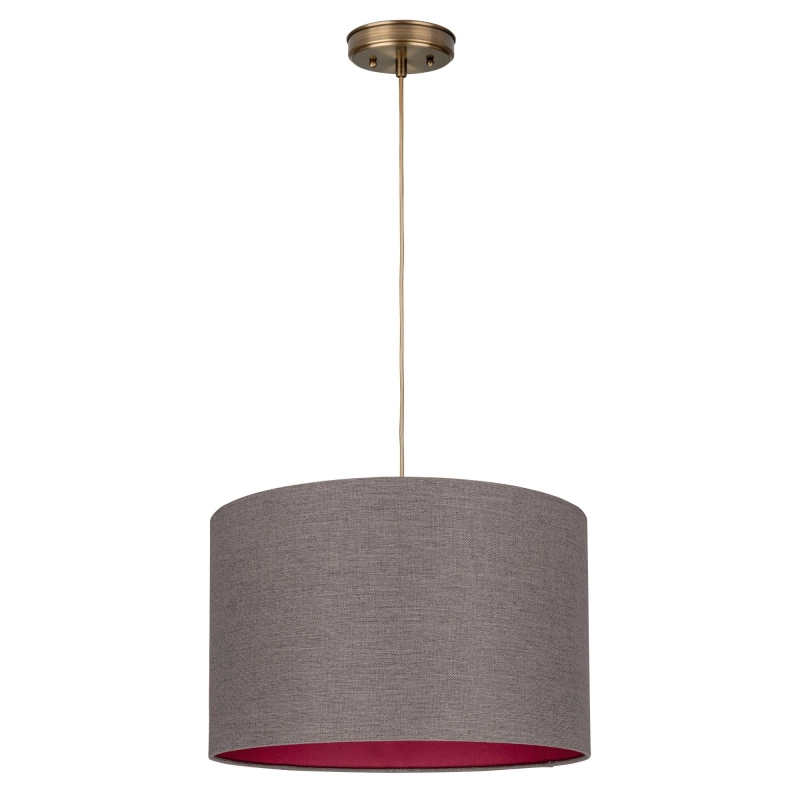 Mosiężna lampa wisząca z szarobrązowym abażurem z rubinowym wnętrzem RUBIA PATINA I.