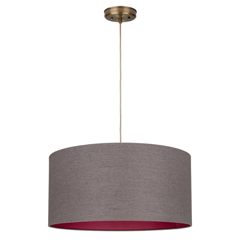 Mosiężna lampa wisząca z szarobrązowym abażurem z rubinowym wnętrzem RUBIA PATINA II.
