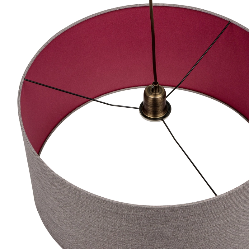 Mosiężna lampa wisząca z szarobrązowym abażurem z rubinowym wnętrzem RUBIA PATINA II - detal.