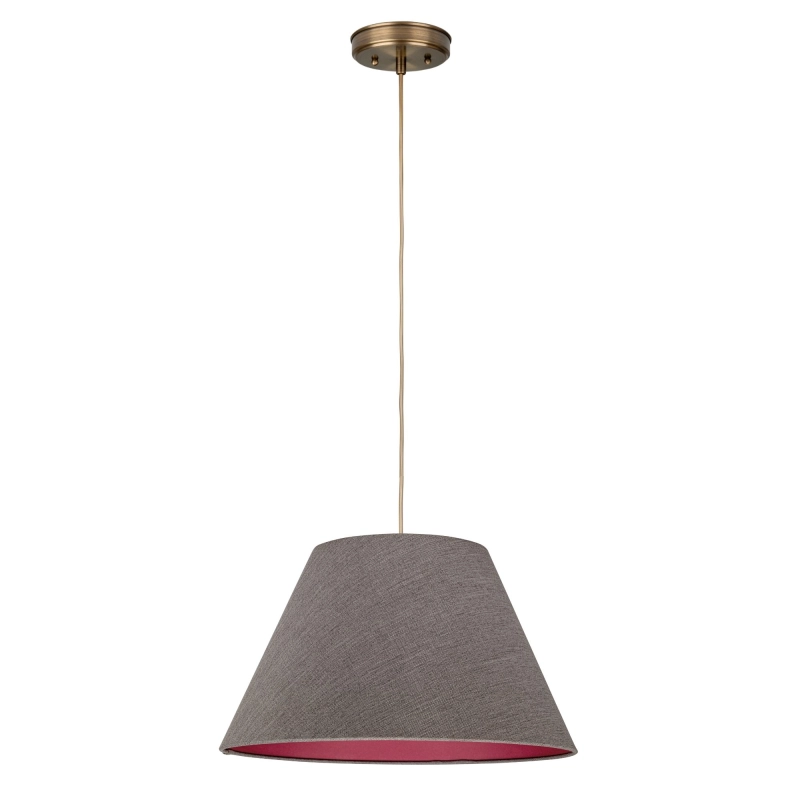 Mosiężna lampa wisząca z szarobrązowym abażurem z rubinowym wnętrzem RUBIA PATINA III.