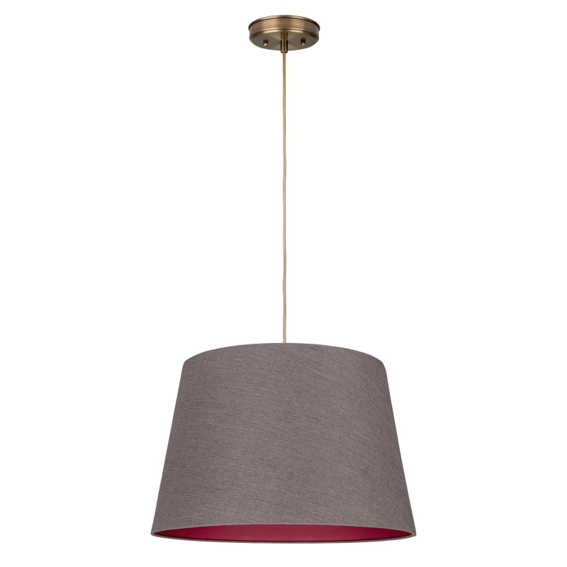 Mosiężna lampa wisząca z szarobrązowym abażurem z rubinowym wnętrzem RUBIA PATINA IV.