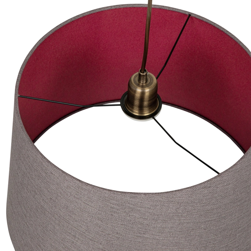 Mosiężna lampa wisząca z szarobrązowym abażurem z rubinowym wnętrzem RUBIA PATINA IV - detal.
