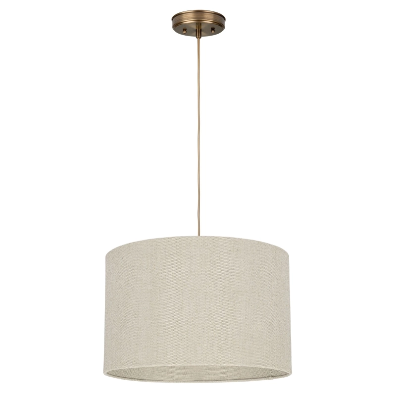 Mosiężna postarzana lampa wisząca z lnianym abażurem LINO PATINA I.
