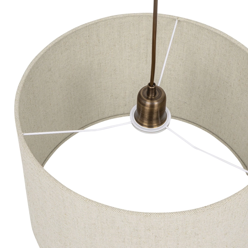 Mosiężna postarzana lampa wisząca z lnianym abażurem LINO PATINA I - detal.