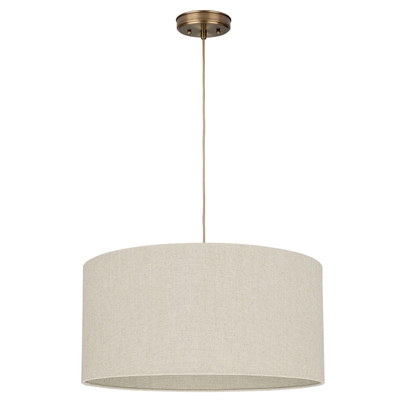 Mosiężna postarzana lampa wisząca z lnianym abażurem LINO PATINA II.