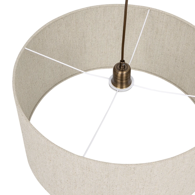 Mosiężna postarzana lampa wisząca z lnianym abażurem LINO PATINA II - detal.
