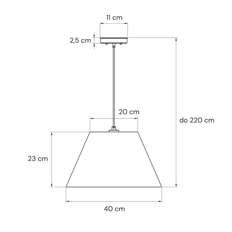 Mosiężna postarzana lampa wisząca z lnianym abażurem stożkowym LINO PATINA III - rysunek.