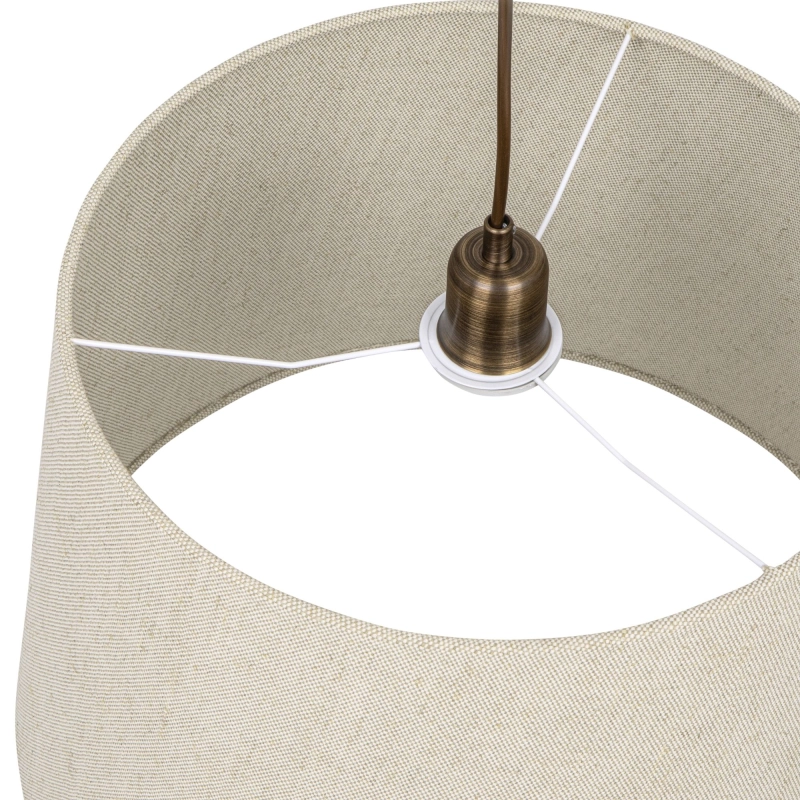 Mosiężna postarzana lampa wisząca z lnianym abażurem stożkowym LINO PATINA IV - detal.