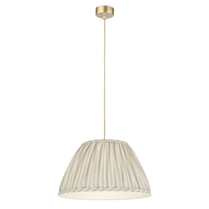 Beżowa lampa wisząca ze stożkowym abażurem w beżowo-kremowe paski SAND III.