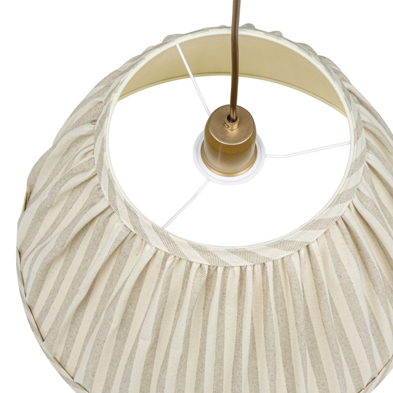 Beżowa lampa wisząca ze stożkowym abażurem w beżowo-kremowe paski SAND III - detal.