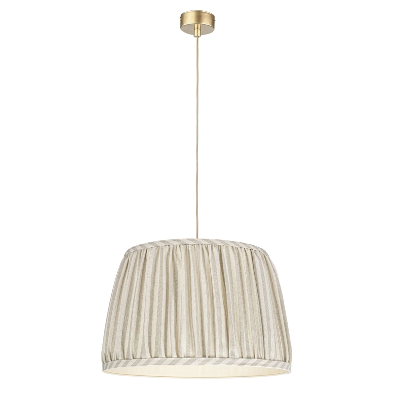 Beżowa lampa wisząca ze stożkowym abażurem w beżowo-kremowe paski SAND IV.
