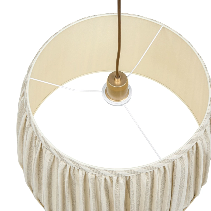 Beżowa lampa wisząca ze stożkowym abażurem w beżowo-kremowe paski SAND IV - detal.