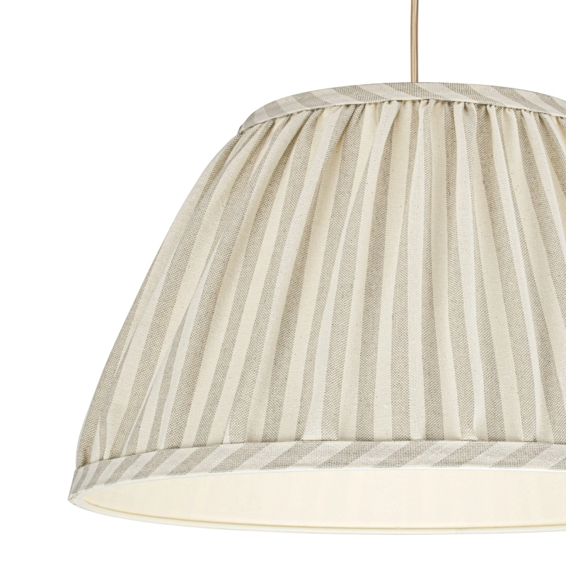 Postarzana mosiężna lampa wisząca ze stożkowym abażurem w beżowe i kremowe paski SAND PATINA III - detal.