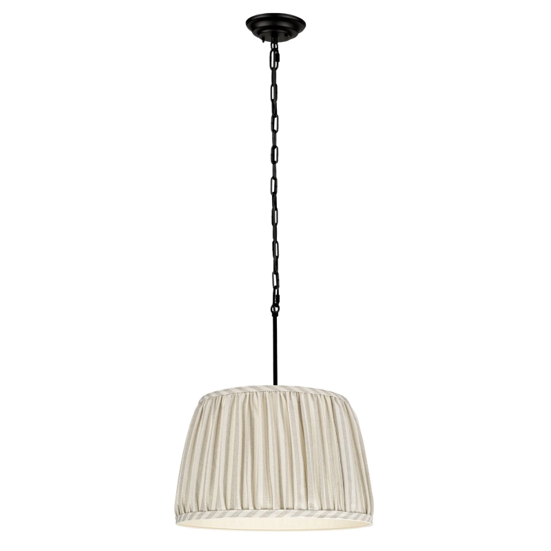 Lampa wisząca na łańcuchu z beżowym abażurem w paski SILIA BLACK I paski.