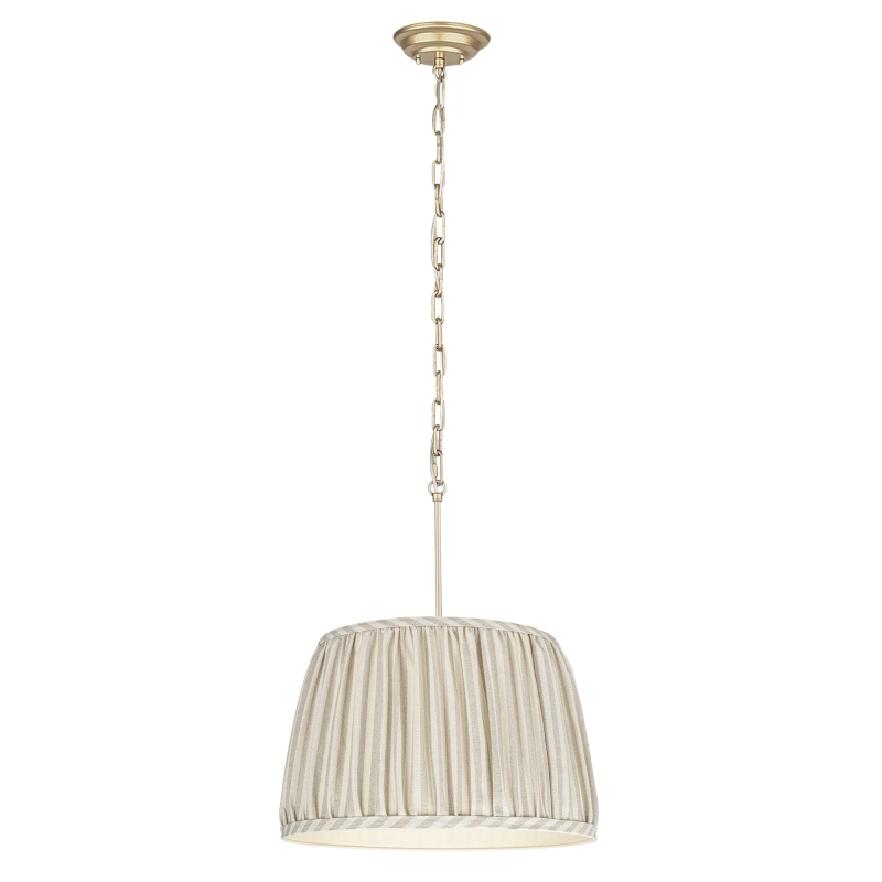 Lampa wisząca na łańcuchu z beżowym abażurem w paski SILIA GOLD I paski.
