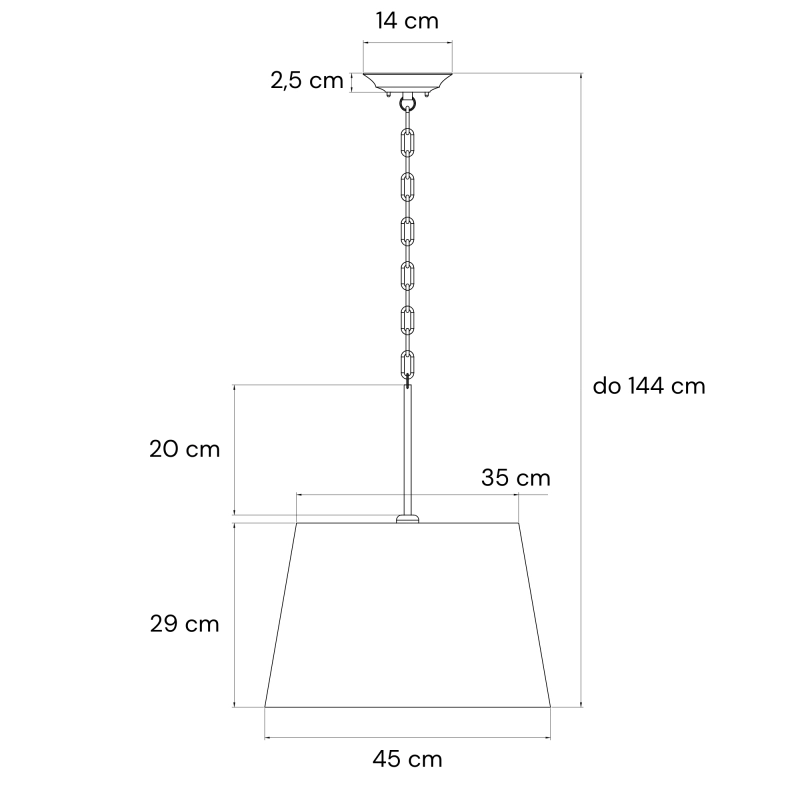 Lampa wisząca na łańcuchu z beżowym abażurem w paski SILIA GOLD I - rysunek.