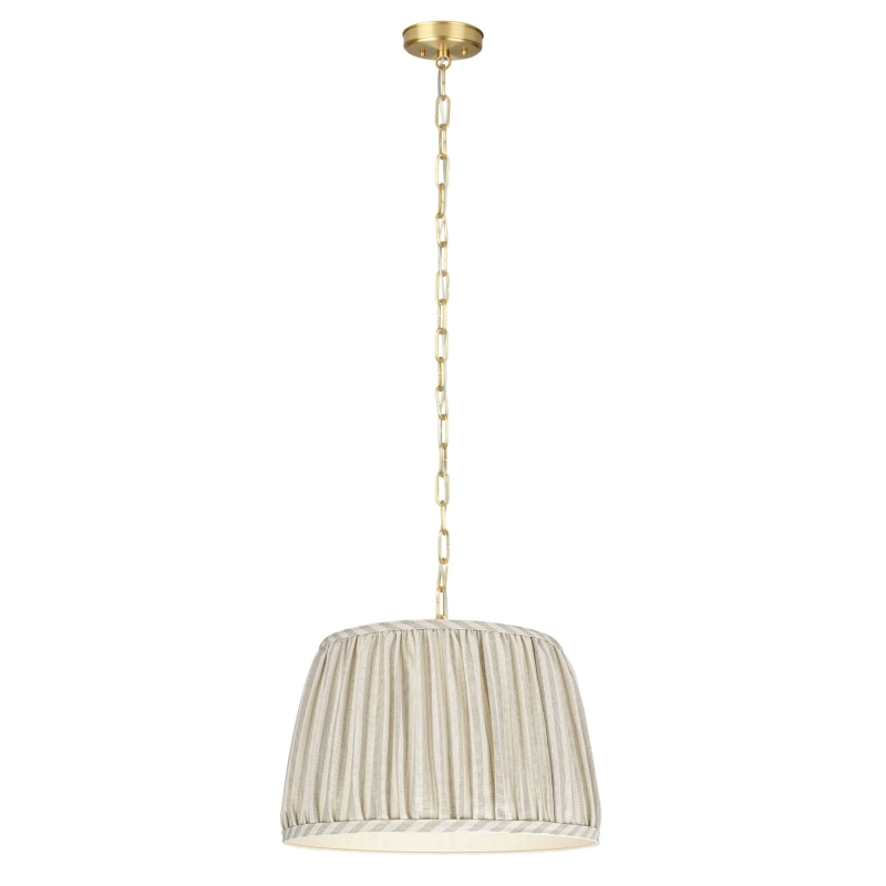 Mosiężna szczotkowana lampa wisząca z abażurem w paski na zawieszeniu z łańcuchem SILIA BRASS I paski.