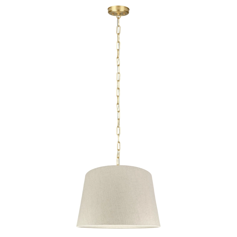 Szczotkowana mosiężna lampa wisząca z lnianym abażurem stożkowym SILIA BRASS I len.