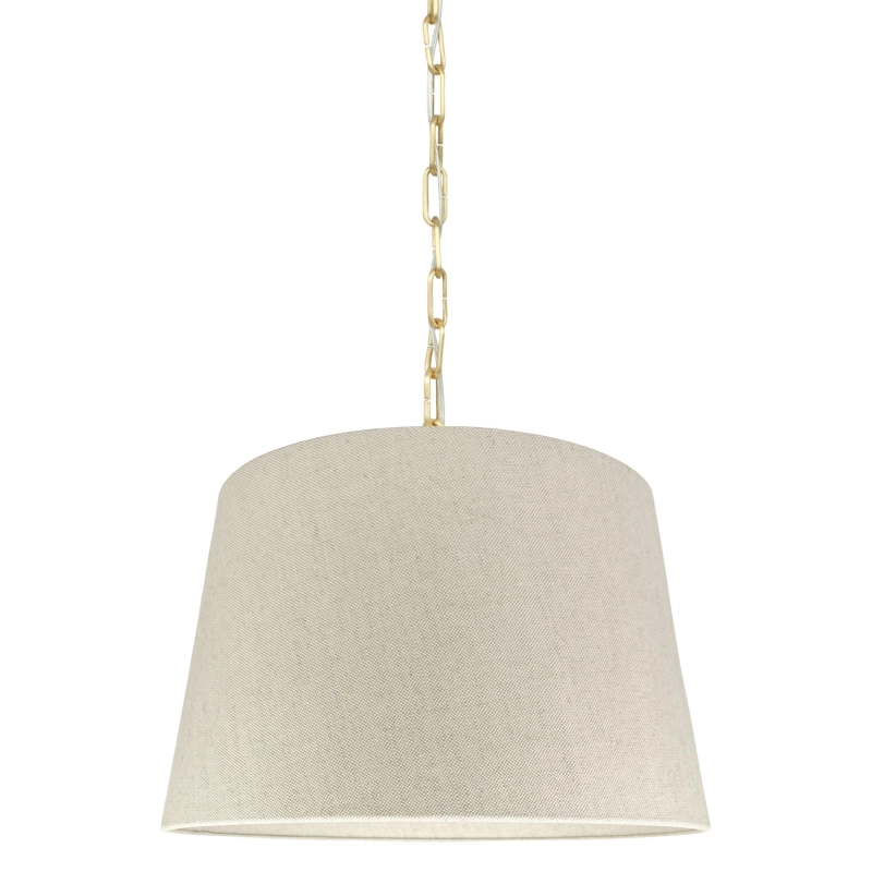 Szczotkowana mosiężna lampa wisząca z lnianym abażurem stożkowym SILIA BRASS I len.