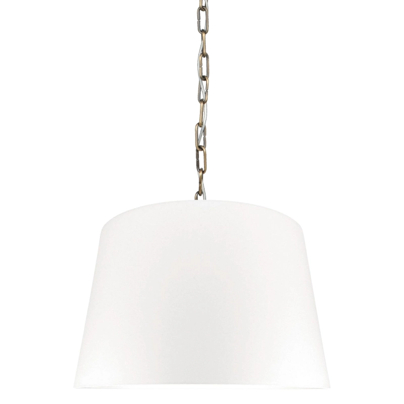 Postarzana mosiężna lampa wisząca z patyną z abażurem złamana biel z bawełny SILIA PATINA I biały.