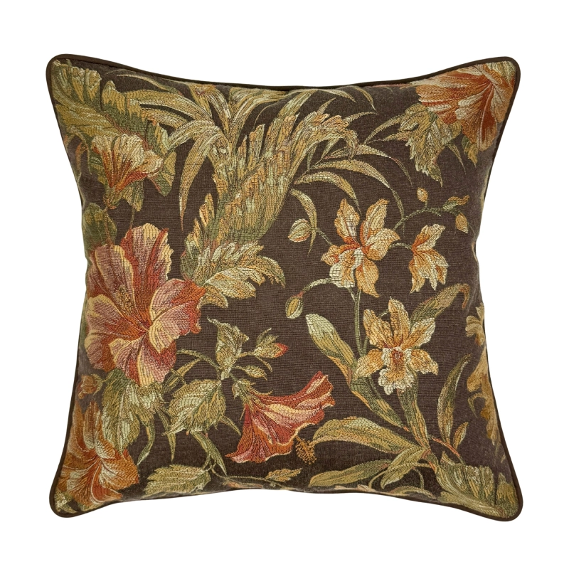 Brązowa gobelinowa poszewka na poduszkę z kwiatowym wzorem w stylu vintage w rozmiarze 45x45 cm AMBRA.