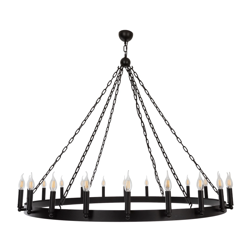 Duży okrągły czarny żyrandol w zamkowym stylu ROTT 120 cm.