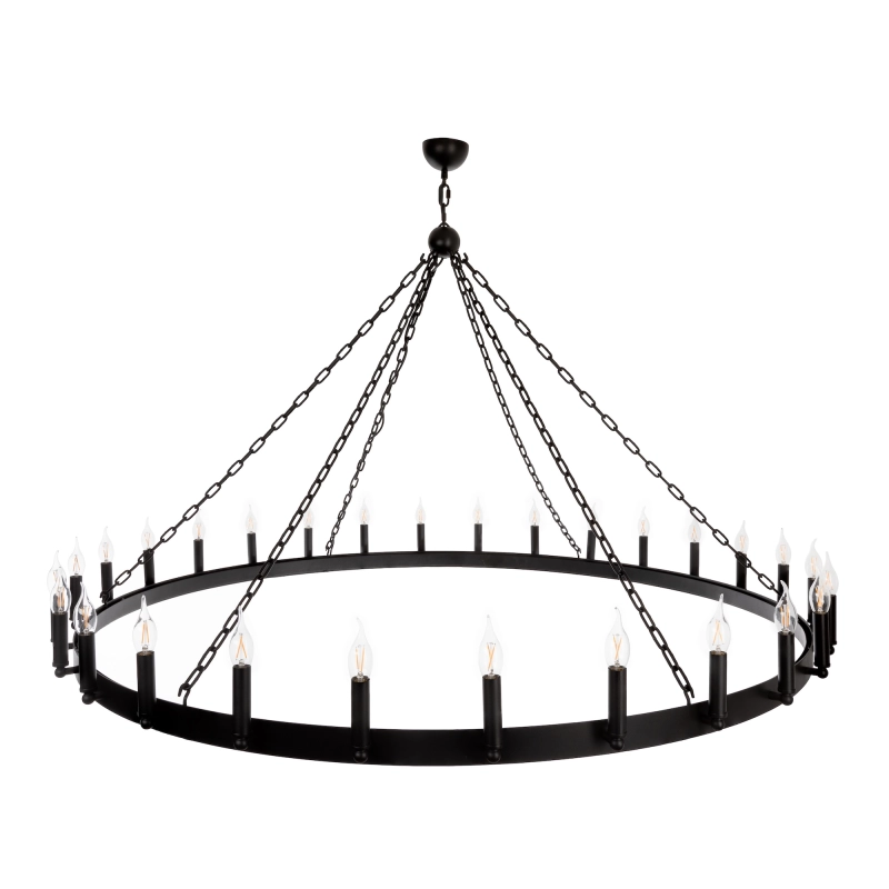 Duży czarny żyrandol okrągły w zamkowym stylu ROTT 150 cm.