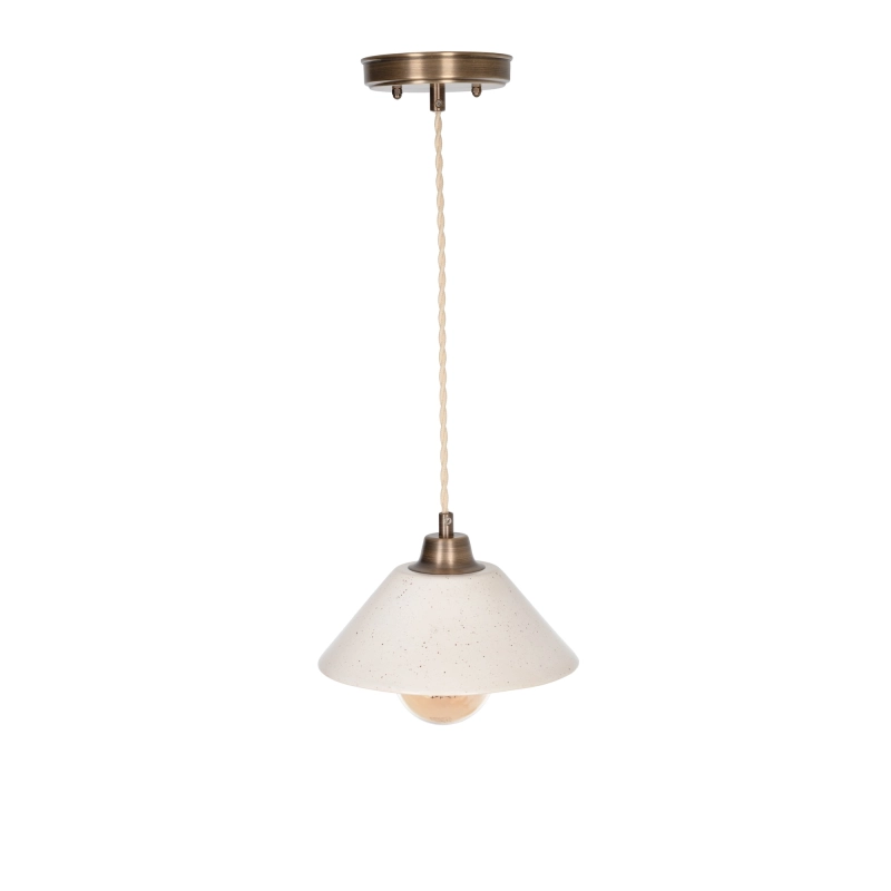 Mosiężna lampa wisząca z ceramicznym kloszem w kolorze złamanej bieli MILA PATINA WIDE Ivory.