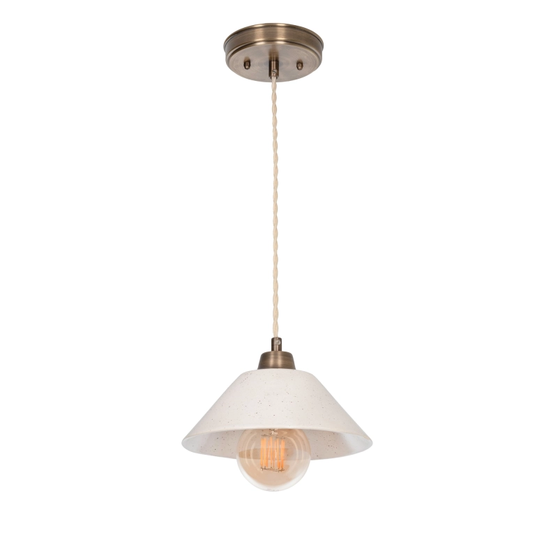 Mosiężna lampa wisząca z ceramicznym kloszem w kolorze złamanej bieli MILA PATINA WIDE Ivory.