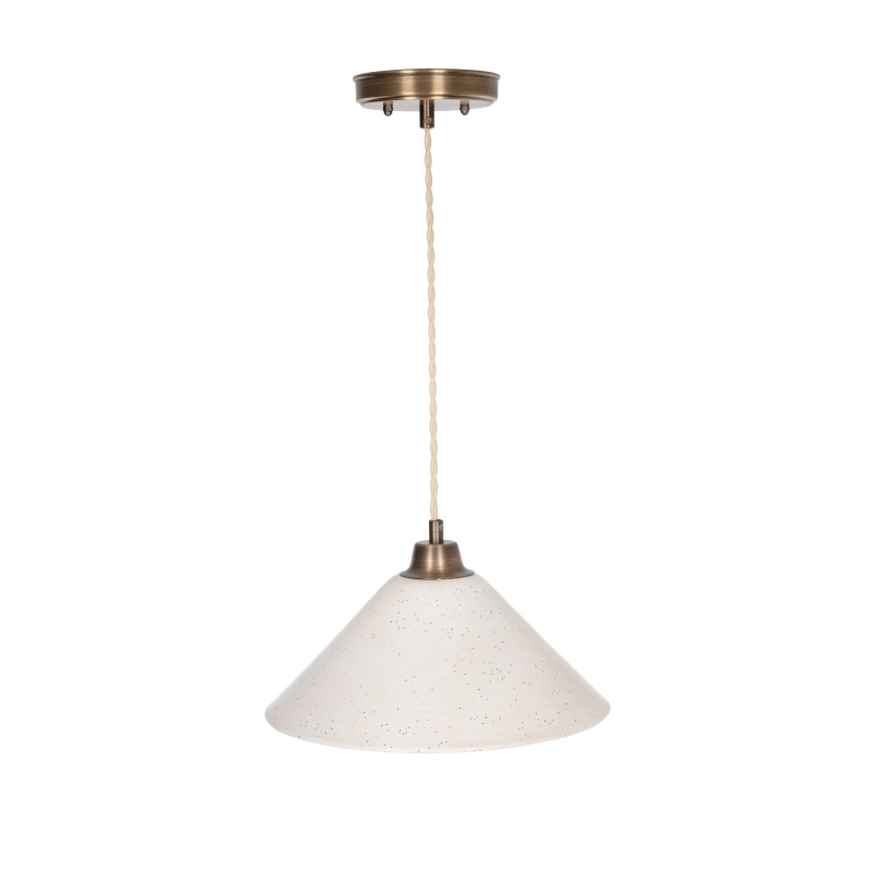 Mosiężna lampa wisząca z ceramicznym kloszem w kolorze złamanej bieli MIRA PATINA Ivory.