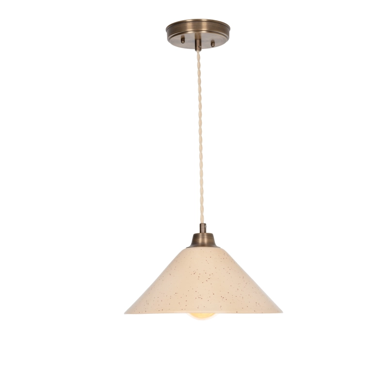 Mosiężna lampa wisząca z ceramicznym kloszem w kolorze ciepłego beżu MIRA PATINA Sandstone.