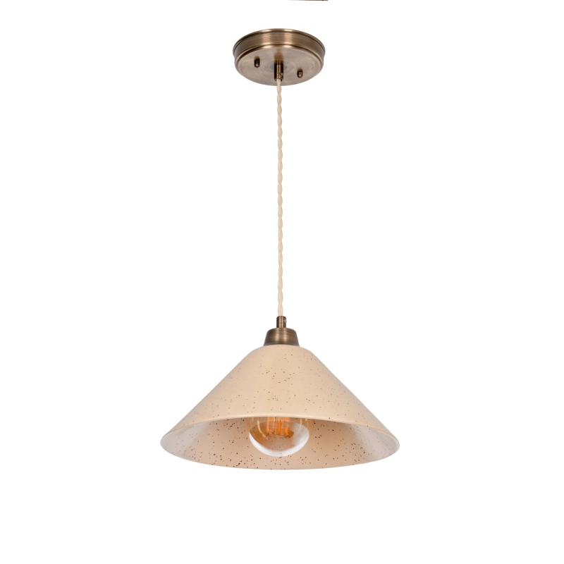 Mosiężna lampa wisząca z ceramicznym kloszem w kolorze ciepłego beżu MIRA PATINA Sandstone.