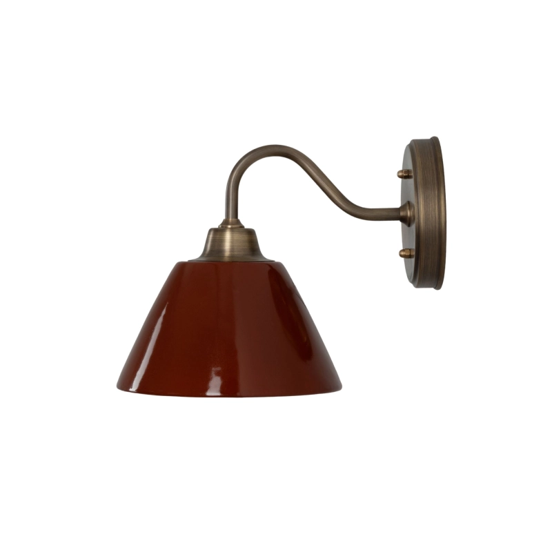 Mosiężny kinkiet z ceramicznym bordowym kloszem MILO PATINA Carmine.