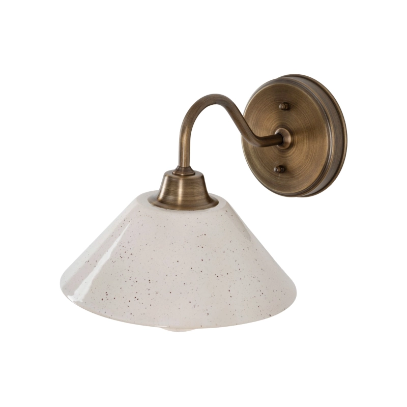 Mosiężny kinkiet z ceramicznym kloszem w kolorze złamanej bieli MILO PATINA WIDE Ivory.