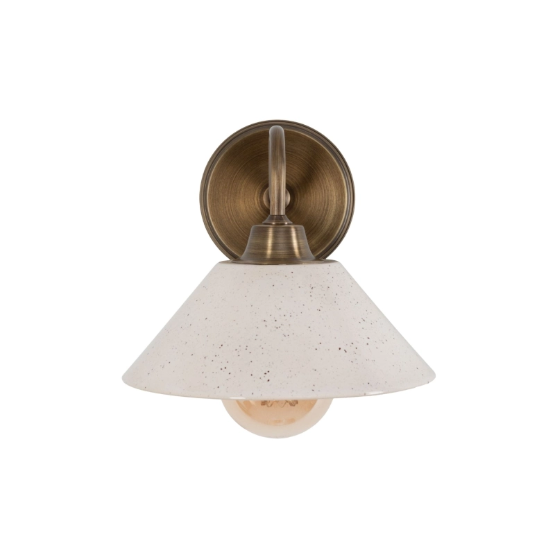 Mosiężny kinkiet z ceramicznym kloszem w kolorze złamanej bieli MILO PATINA WIDE Ivory.