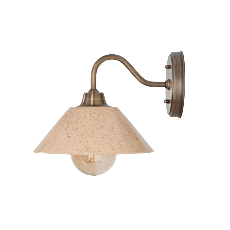 Mosiężny kinkiet z ceramicznym kloszem w kolorze ciepłego beżu MILO PATINA WIDE Sandstone.
