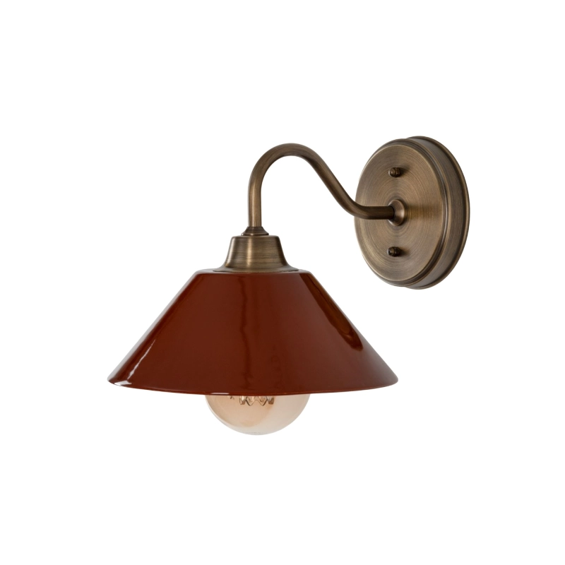 Mosiężny kinkiet z ceramicznym kloszem w kolorze ciepłego bordo MILO PATINA WIDE Carmine.