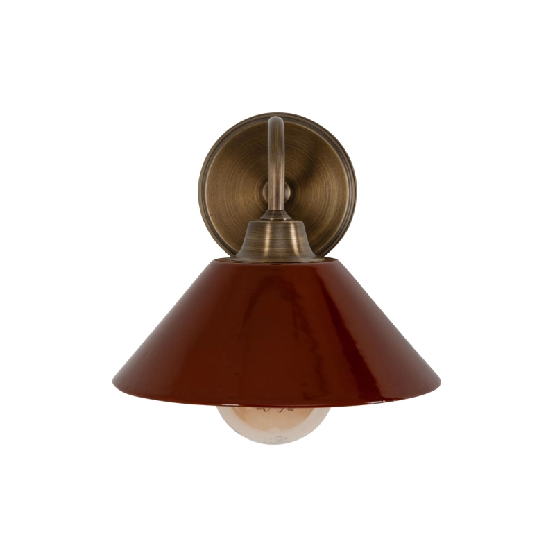 Mosiężny kinkiet z ceramicznym kloszem w kolorze ciepłego bordo MILO PATINA WIDE Carmine.