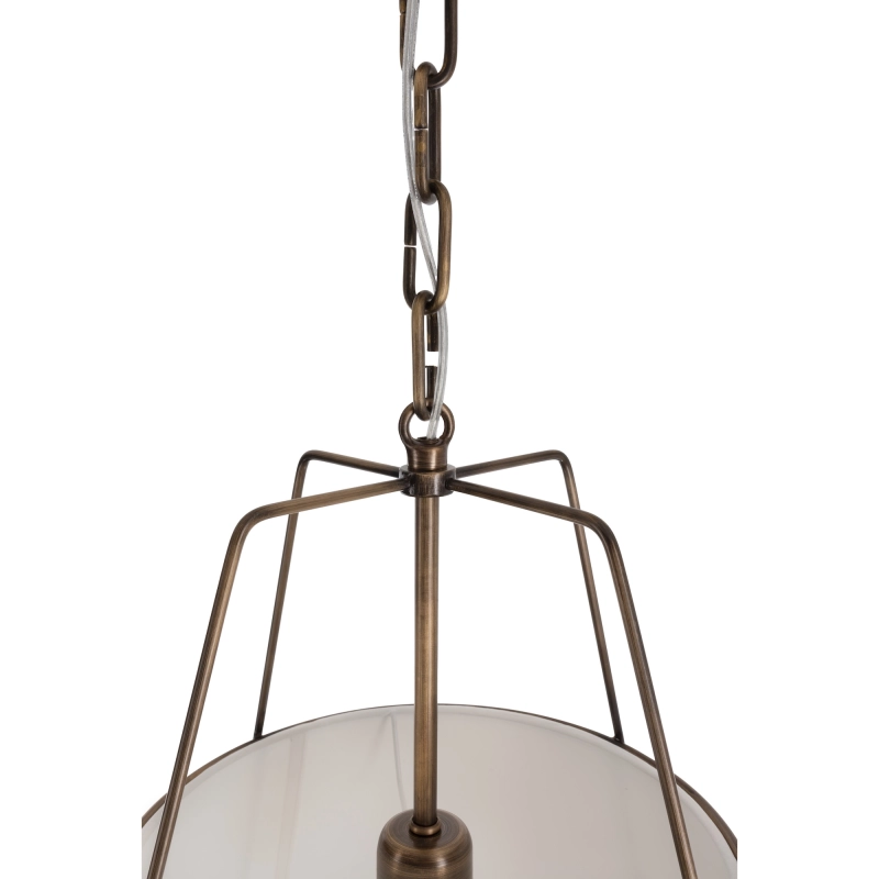 Mosiężna lampa wisząca w stylu modern farmhouse z abażurem w odcieniu złamanej bieli AMBER PATINA.