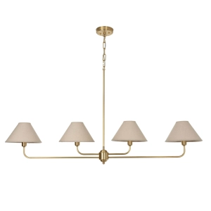 Mosiężny podłużny żyrandol z szerokimi abażurami CLASSY CLASSIC len