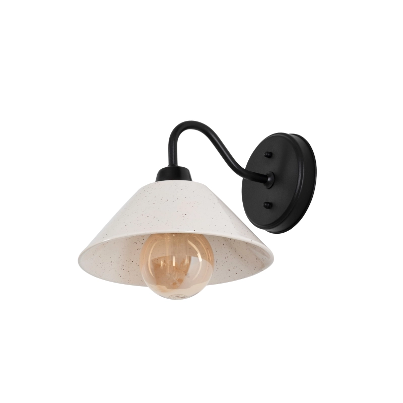 Czarny kinkiet z ceramicznym kloszem w kolorze złamanej bieli MILO WIDE Ivory.
