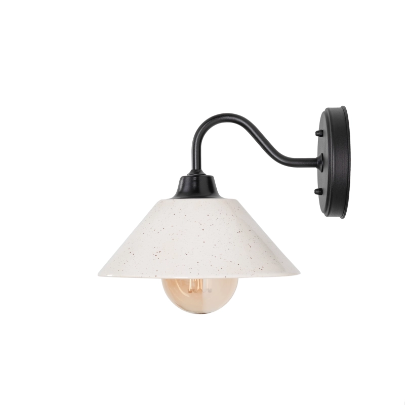 Czarny kinkiet z ceramicznym kloszem w kolorze złamanej bieli MILO WIDE Ivory.