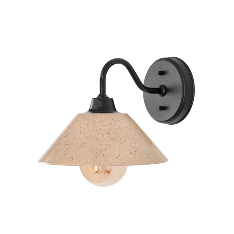Czarny kinkiet z ceramicznym kloszem w kolorze ciepłego beżu MILO WIDE Sandstone.
