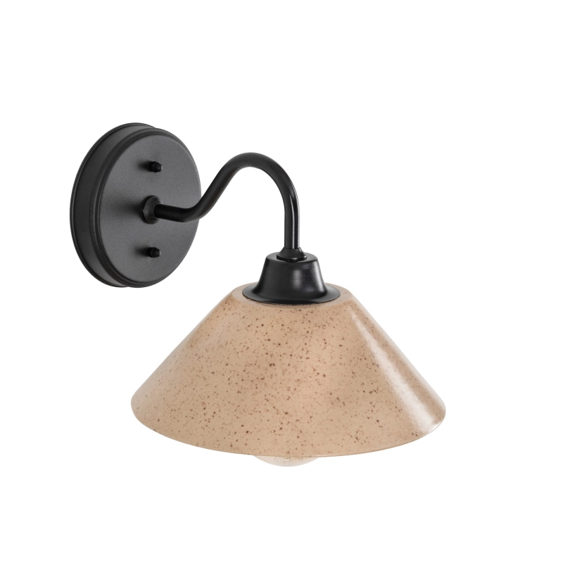Czarny kinkiet z ceramicznym kloszem w kolorze ciepłego beżu MILO WIDE Sandstone.