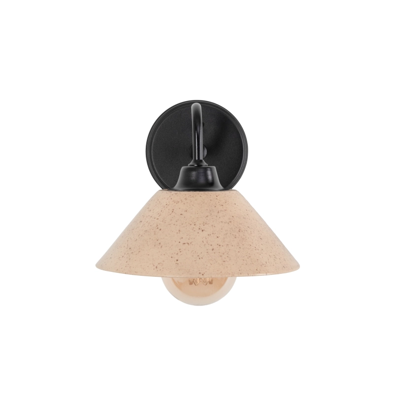 Czarny kinkiet z ceramicznym kloszem w kolorze ciepłego beżu MILO WIDE Sandstone.