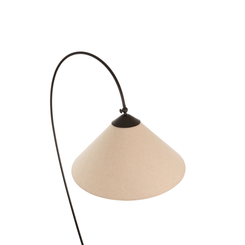 Duża czarna lampa podłogowa trójnóg ze stożkowym lnianym abażurem LEN.